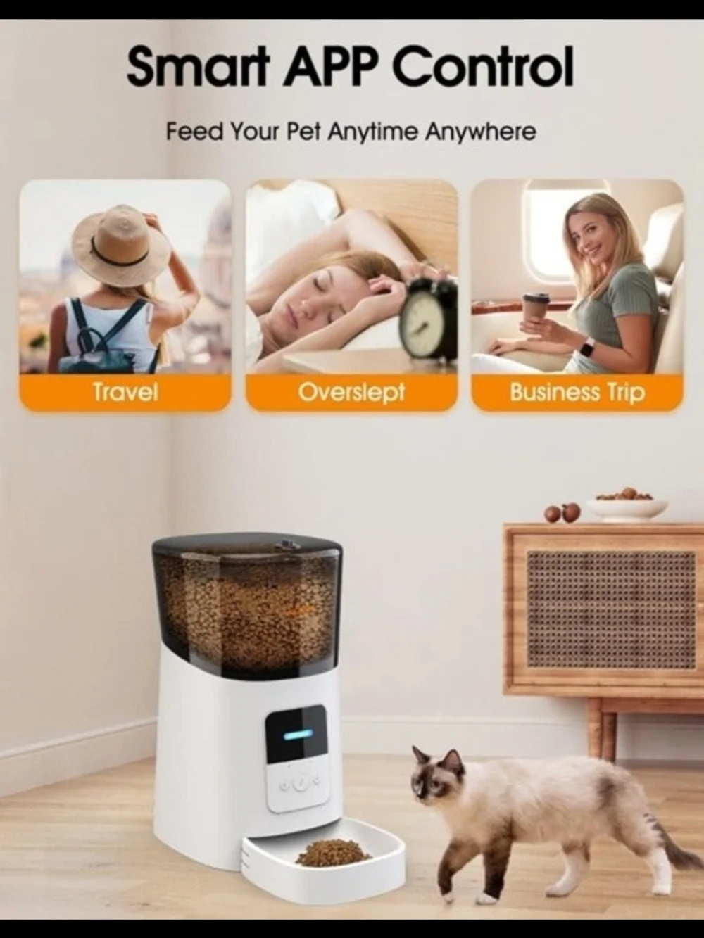 WOPET 6L Automatic Food Dispenser, WiFi, Automatic Cat Feeder with APP Control